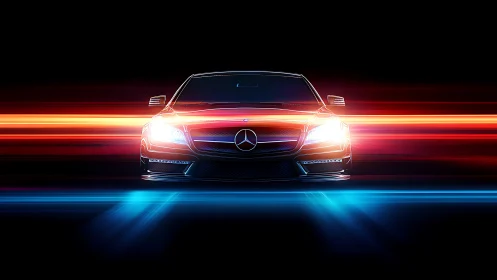 Sleek night drive with glowing streaks of electric color.