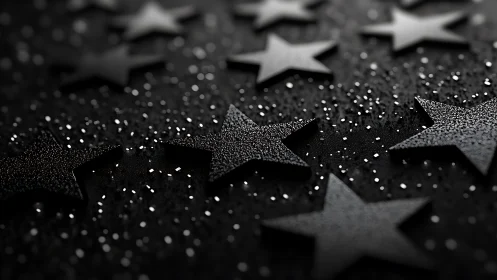 Black textured stars on dark surface with scattered specks.