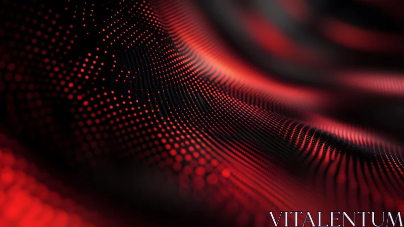 Abstract red and black wave pattern with glowing digital dots.