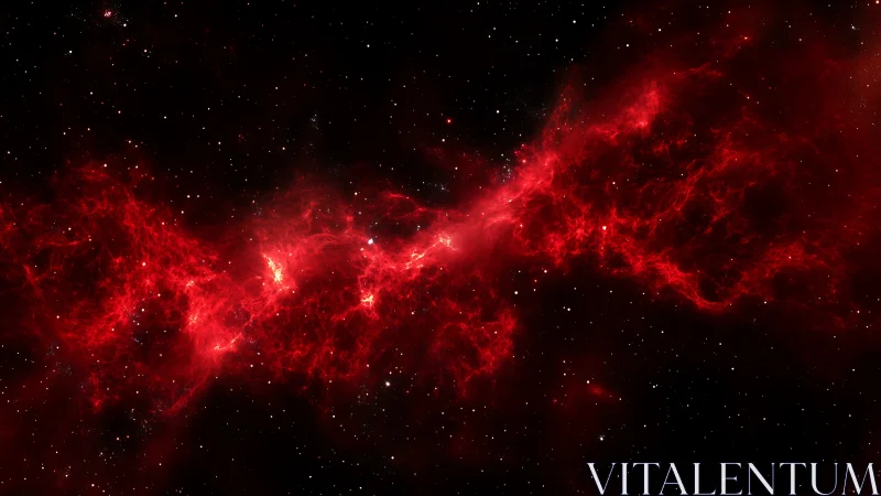 Crimson cosmic nebula drifting softly through starry night.