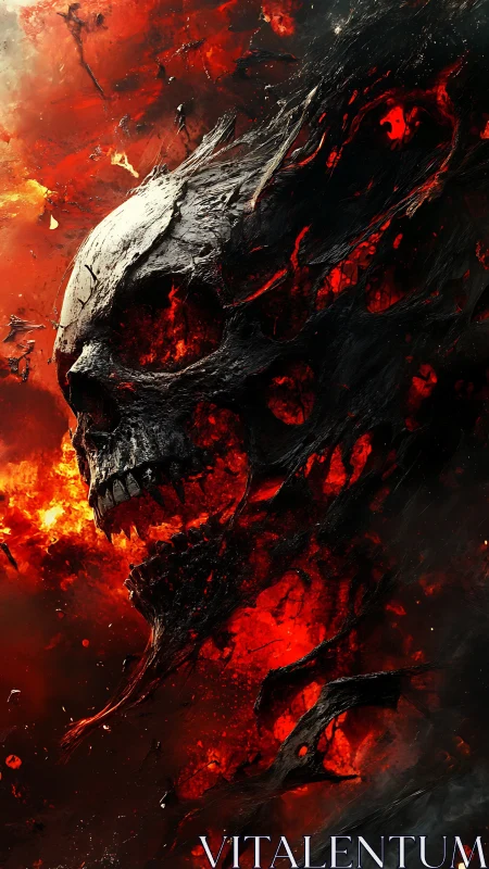 Infernal ember-wreathed skull erupting from molten shadow.