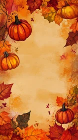 Pumpkin corners frame a glowing harvest scroll of autumn.