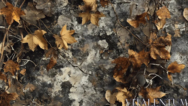 Crisp autumn leaves resting gently on a weathered wall.