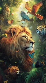 Wildlife Kingdom: Majestic Lion Presides Over Jungle Paradise.