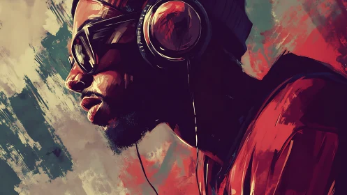 Profile portrait shows focused listener wearing bold headphones