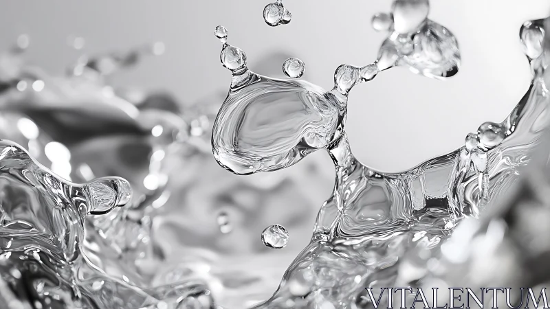 Closeup macro view of clear water splash and droplets.