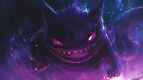 Purple spectral creature with glowing eyes in dark mist.