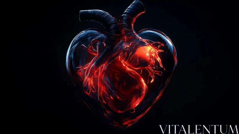 Glowing Human Heart With Arterial Network in Dark Space