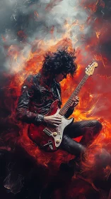 Inferno Guitarist: Rock Virtuoso Engulfed in Flame.