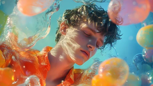 Dreamlike underwater portrait merges skin tones and chroma light