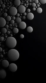 Minimalist spheres cascade into shadow on deep black field.