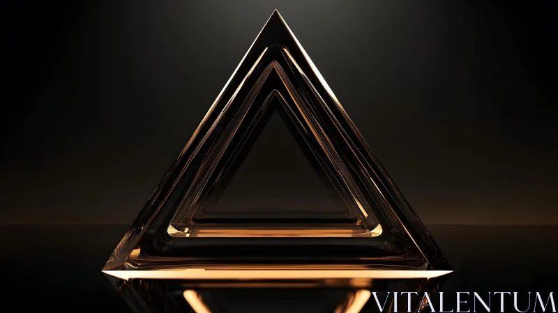 Golden Glass Triangle in Dark Minimalist Abstract Art Style.