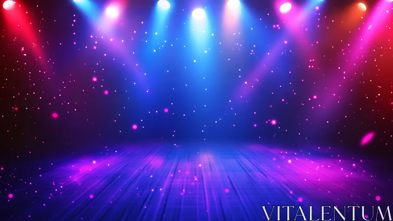 Vibrant neon stage washed in colorful concert spotlights.