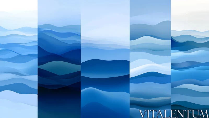Calm blue wave panels in layered abstract seascape.