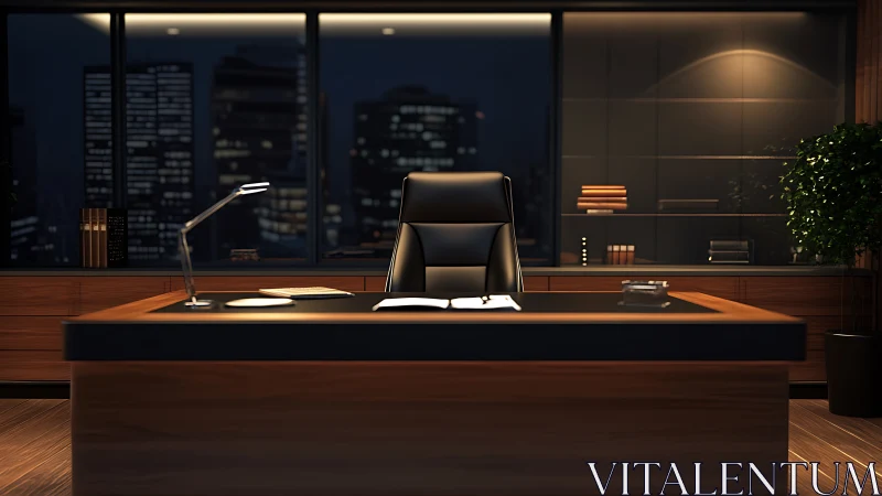 Quiet corner office at night inviting big, thoughtful ideas.