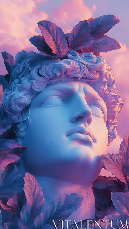 Neon Olympus dreamscape with laurel-crowned marble deity.