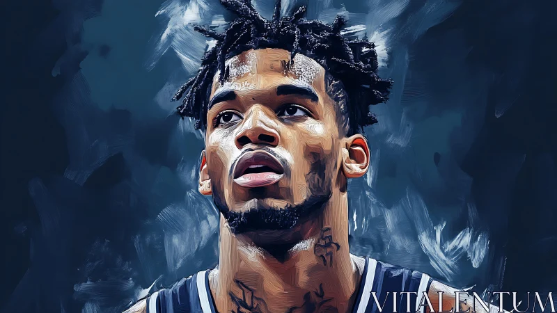 Digital painting portrait of focused basketball player profile.