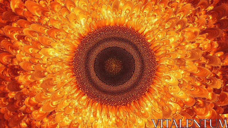 Solar sunflower vortex unfurls blazing petals in fractal rings