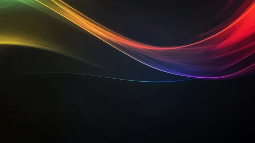 Prismatic light waves flow across dark minimalist background.