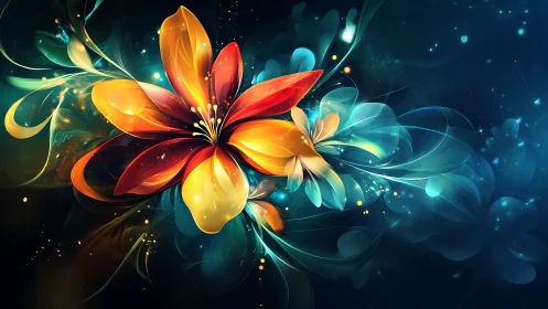 Luminescent Botanical Form with Dynamic Chroma Gradient and Ethereal Atmospheric Effects.