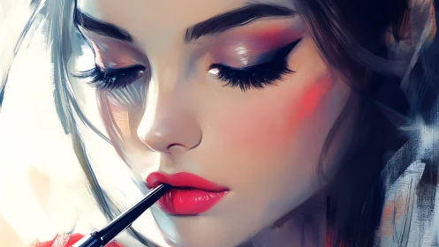 Close-up digital portrait studies precise makeup and brushwork detail
