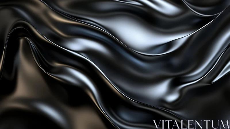 Shiny black silk fabric abstract waves in modern digital art style.