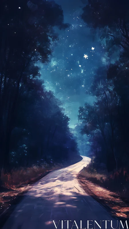 Starlit Path Through Enchanted Woods at Night.