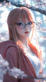 Soft spring scholar beneath daydreaming cherry blossoms.