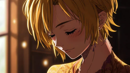 Side profile shows stylized figure under directional warm light