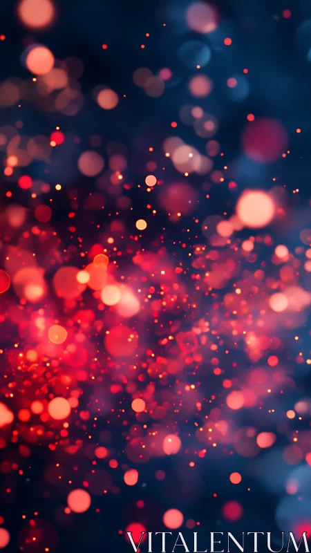 Red and orange bokeh light particles on dark background.