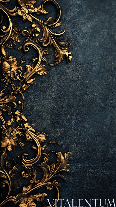 Gilded scrollwork curls luxuriously across midnight stone