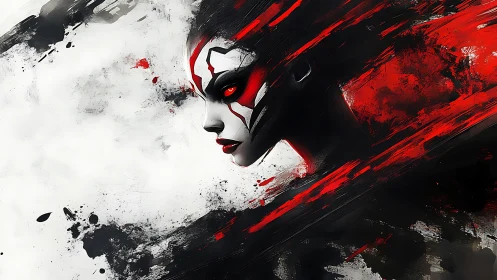 Abstract warrior portrait uses dynamic red-black motion streaks