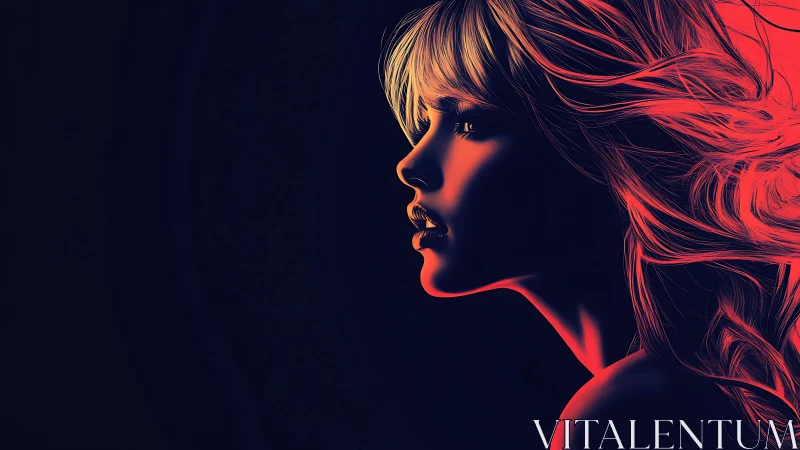 Luminous side profile in neon red and shadowed contrast.