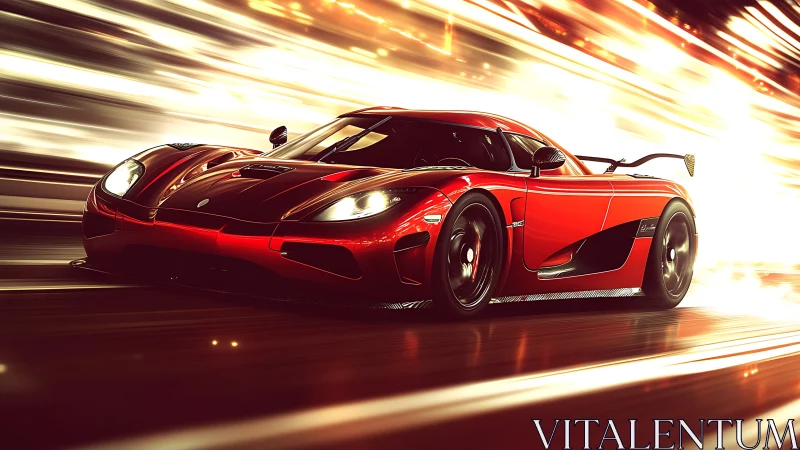 Red hypercar rendered with motion blur and dynamic light streaks