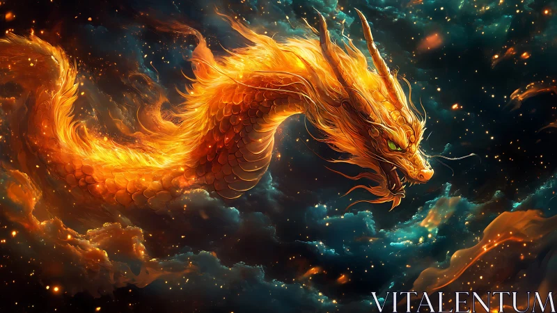 Luminescent cosmic dragon rendered with dynamic volumetric lighting