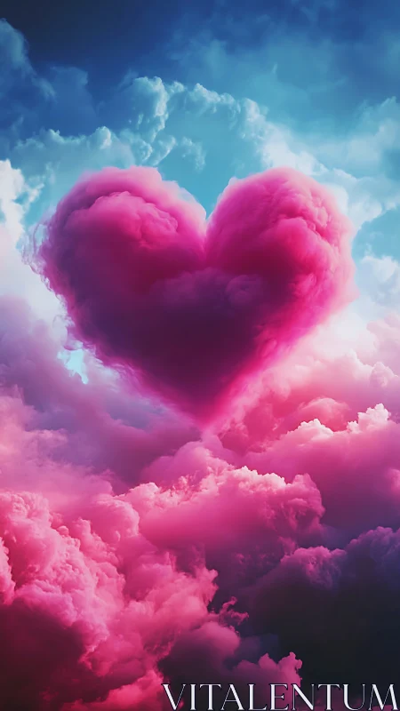 Magenta Heart Cloud Formation Against Blue Sky.