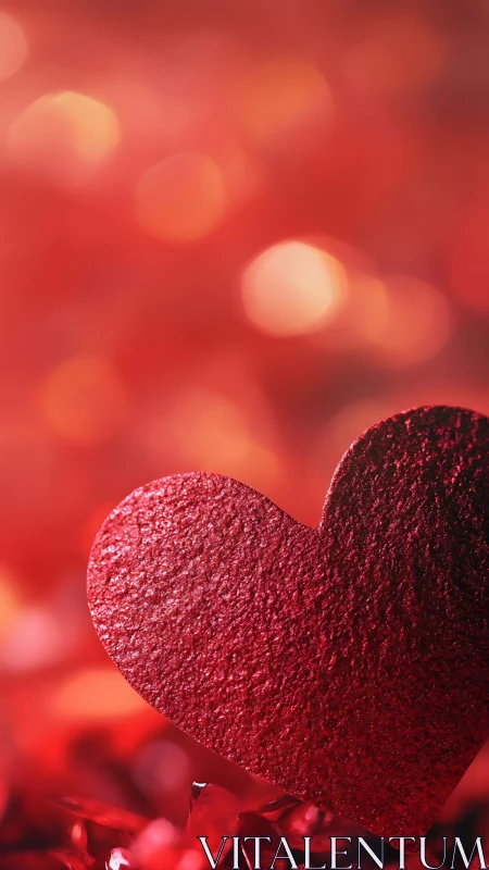 Red glitter heart with bokeh background and rose petals