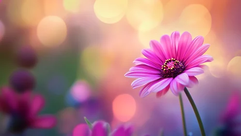 Pink Gerbera Daisy with Blurred Floral Background.