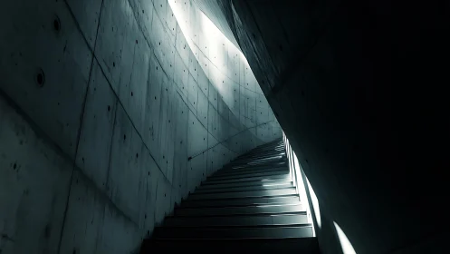 Concrete stairwell ascending toward distant light.