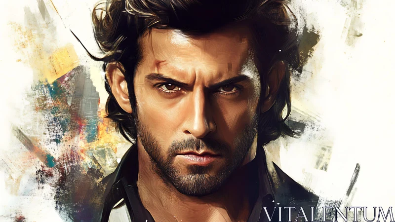 Brooding man portrait merges realism with expressive brushwork