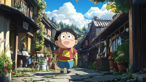 Sunny village wander with a bright eyed little adventurer.