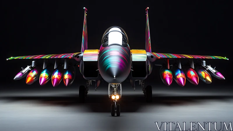 Vibrant rainbow jet stands ready with bold, colorful power