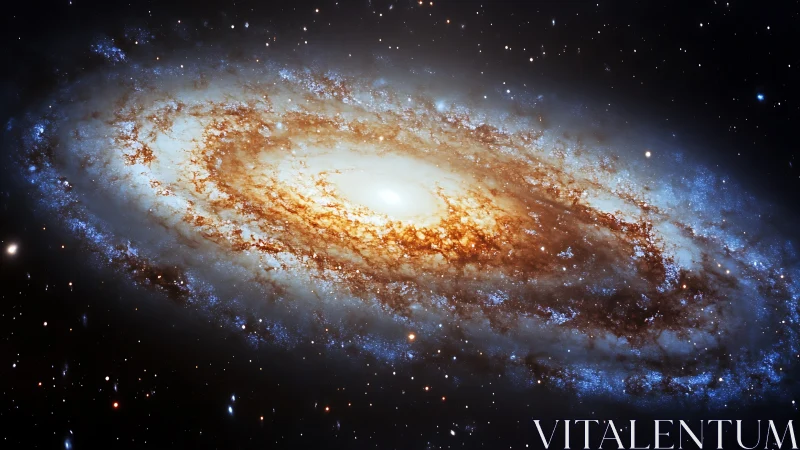 Starlit spiral galaxy glows warmly in the quiet cosmic dark