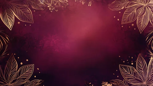 Gold line floral border frames textured magenta background