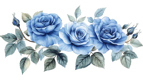 Chromatic Cerulean Rose Composition: Botanical Watercolor Study.