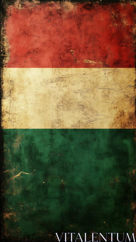 Weathered tricolor flag in red, white, and green bands.