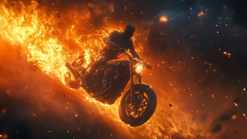 Midnight rider racing through a wild river of flame.