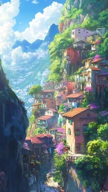 Terraced hillside dwellings occupy a steep mountain gorge