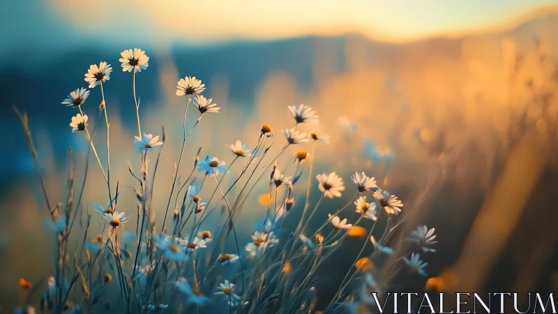 Chamomile florets backlit with selective depth of field optical technique.