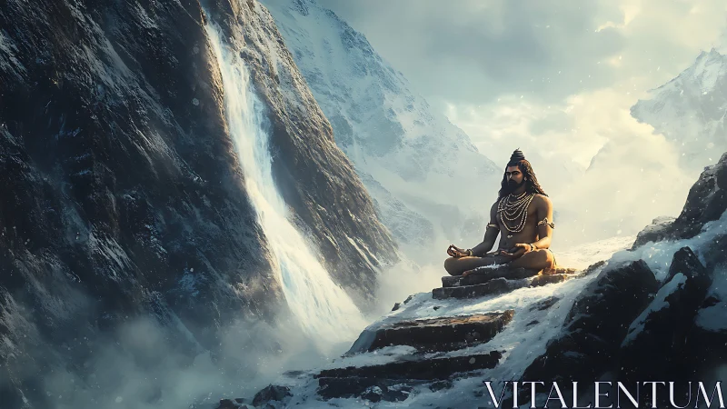 Mountain silence crowns the meditating sage in snowlight